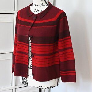 Vintage Anne Klein Women's Cardigan LARGE Red Stripe Collar Button Front